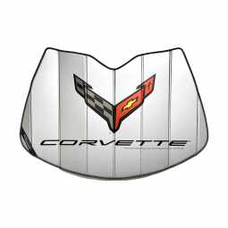 Corvette Logo Accordion Style Sunshade  Insulated Silver For C8 Corvette
