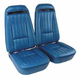 1970 C3 Corvette Mounted Seats Bright Blue 100% Leather With Shoulder Harness