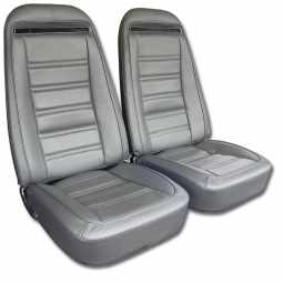 1974 C3 Corvette Mounted Seats Silver Leather Vinyl Without Shoulder Harness