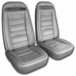1975 C3 Corvette Mounted Seats Silver Leather Vinyl Without Shoulder Harness