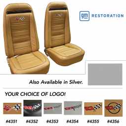 1975 C3 Corvette Embroidered 100% Leather Seat Covers - Silver