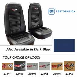 1978 C3 Corvette Embroidered 100% Leather Seat Covers - Dark Blue