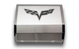 Brushed C6 Corvette Fuse Box Cover with Carbon Fiber Inlay Flags Logo