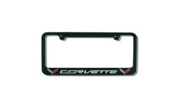 C7 Corvette License Plate Frame - CORVETTE Logo + Flags Black