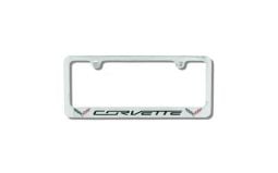 C7 Corvette License Plate Frame - CORVETTE Lettering +Flags Chrome