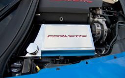 Stainless and Carbon Logo Fuse Box Cover for C7 Corvette Stingray