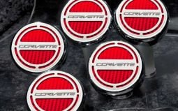 Chrome and Carbon Fiber Logo Engine Caps for C7 Corvette Stingray