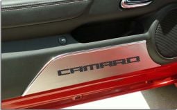 Stainless and Carbon Fiber CAMARO Logo Door Panel Kick Plates