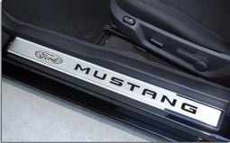 Brushed Stainless Door Sills with Ford and MUSTANG Logos