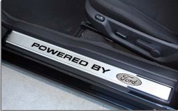 Brushed Stainless Door Sills with Powered By Ford Logo for Mustang